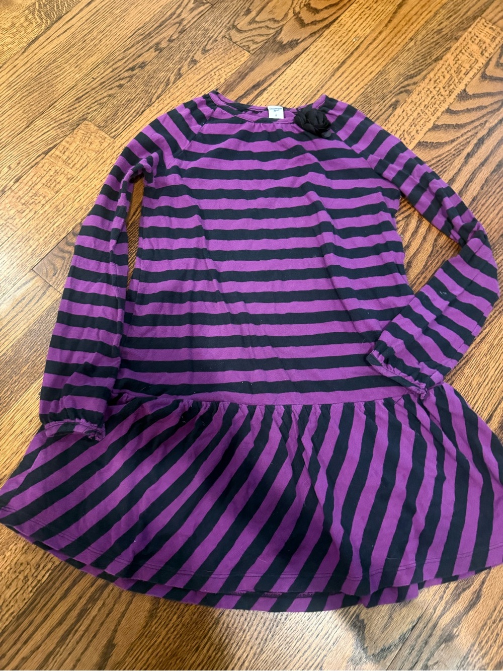 OshKosh B'gosh Purple and Black Striped Girls Dress with Flower Accent